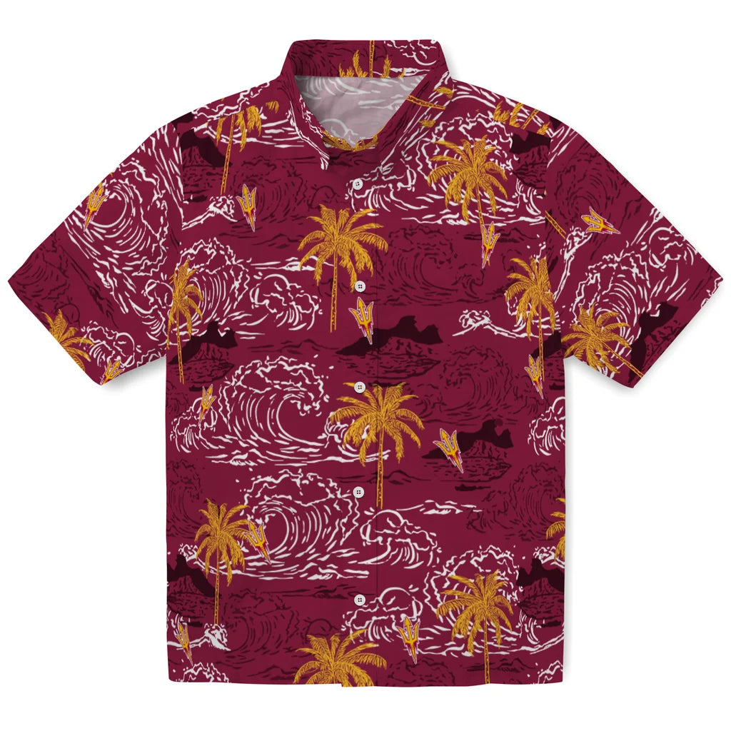 Arizona State Sun Devils Hawaiian Shirt - Wave Palm | Moonbestprint