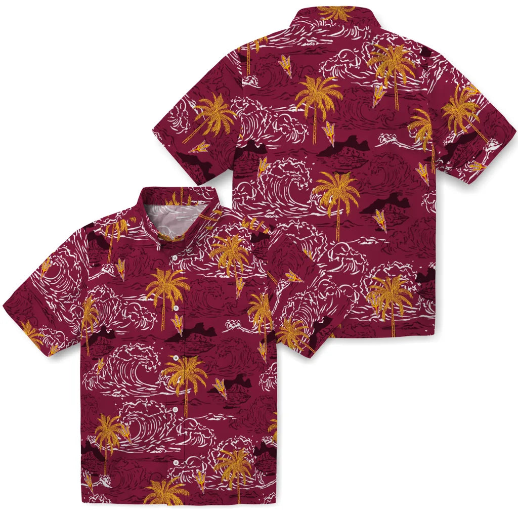 Arizona State Sun Devils Hawaiian Shirt - Wave Palm | Moonbestprint