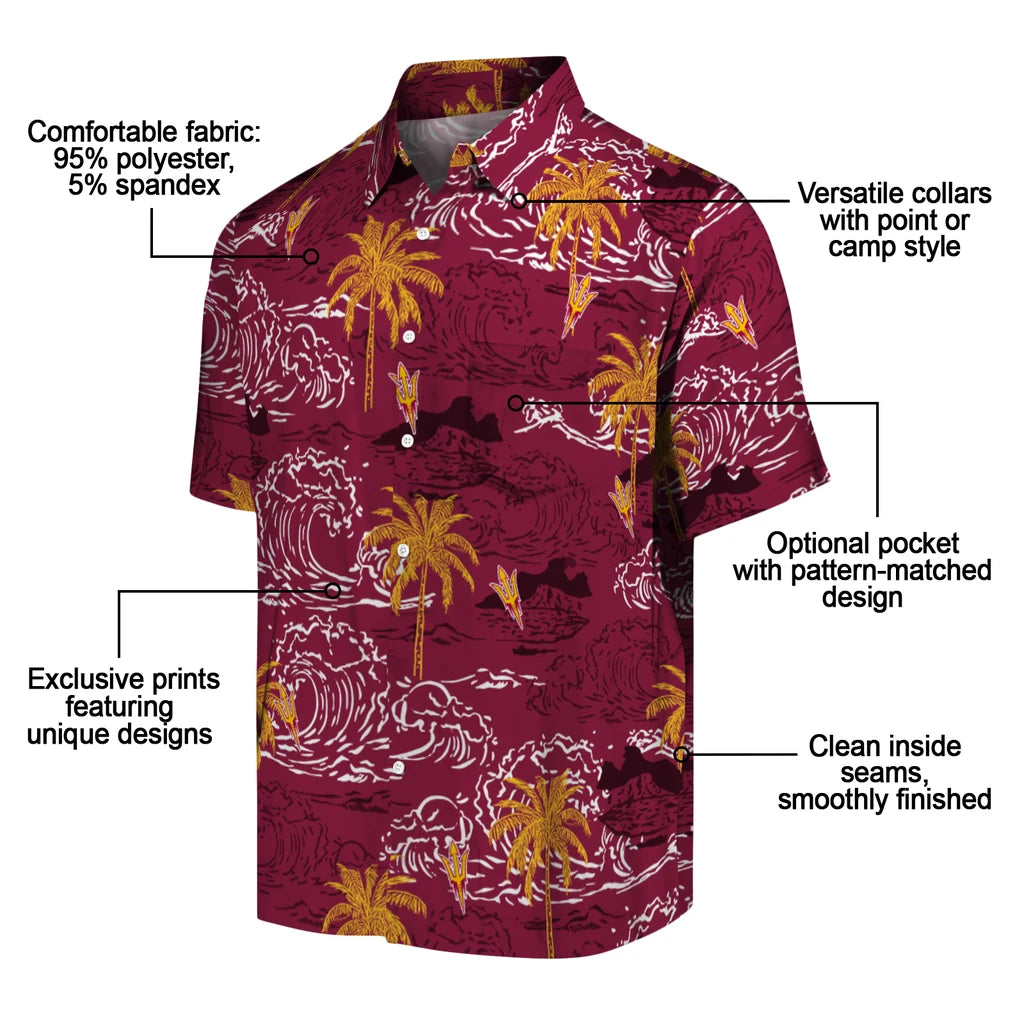 Arizona State Sun Devils Hawaiian Shirt - Wave Palm | Moonbestprint