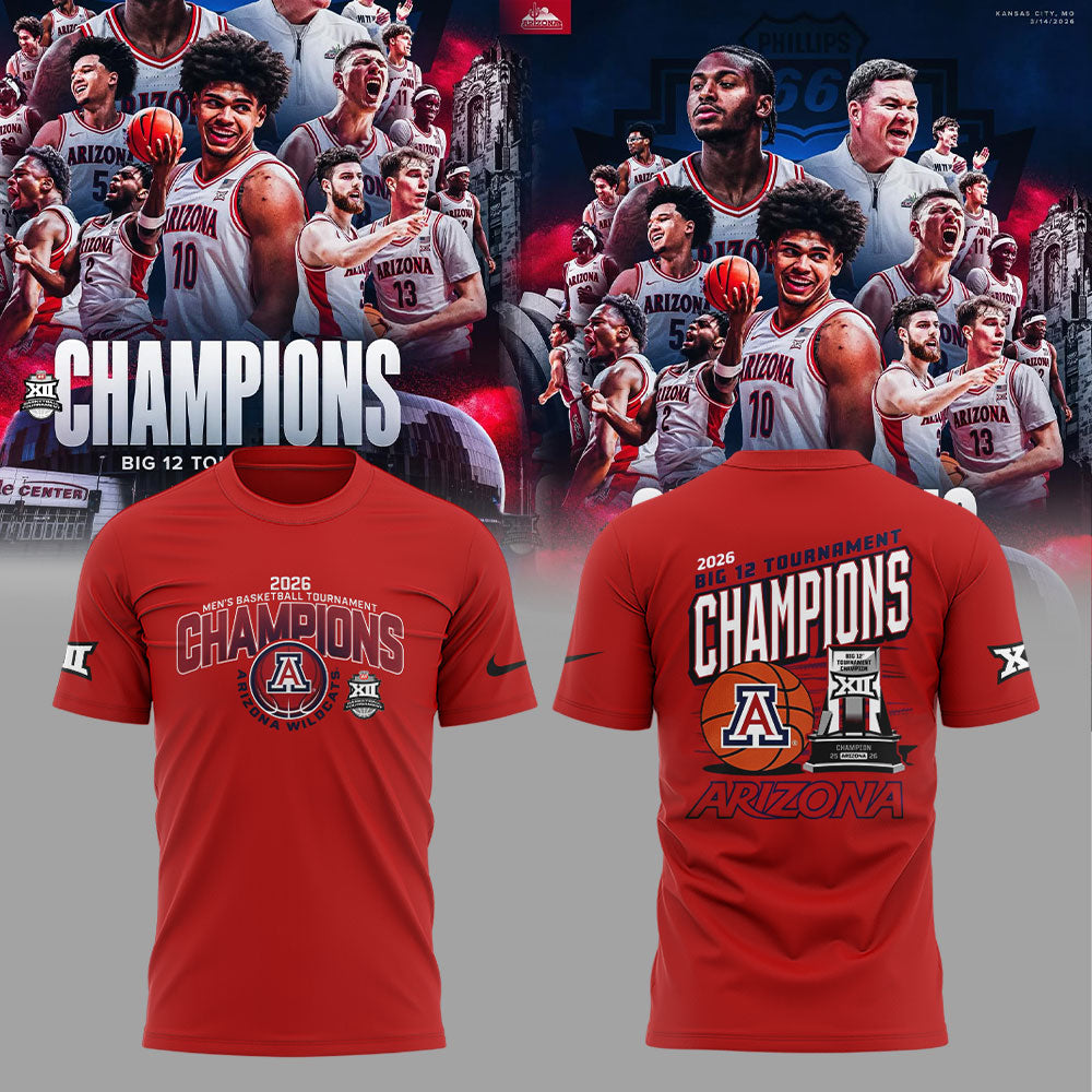 Arizona Wildcats 2026 Big 12 Men's Basketball Tournament Championship Red Shirt V3 | BC46 Moonbestprint