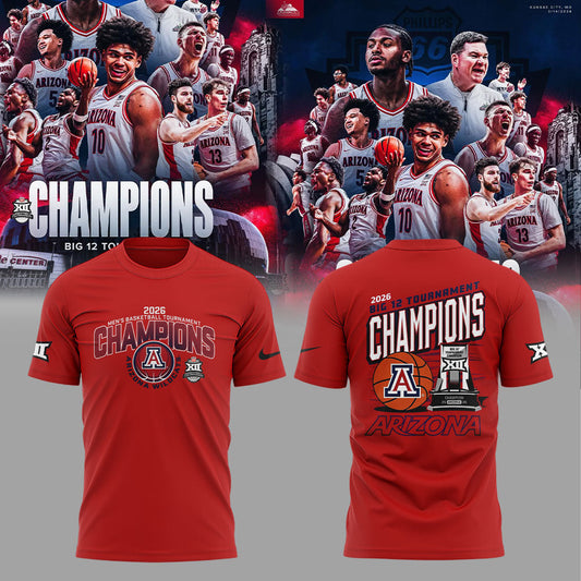 Arizona Wildcats 2026 Big 12 Men's Basketball Tournament Championship Red Shirt V3 | BC46 Moonbestprint