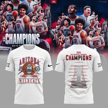Arizona Wildcats 2026 Big 12 Men's Basketball Tournament Championship White Shirt V2 | JV86 Moonbestprint