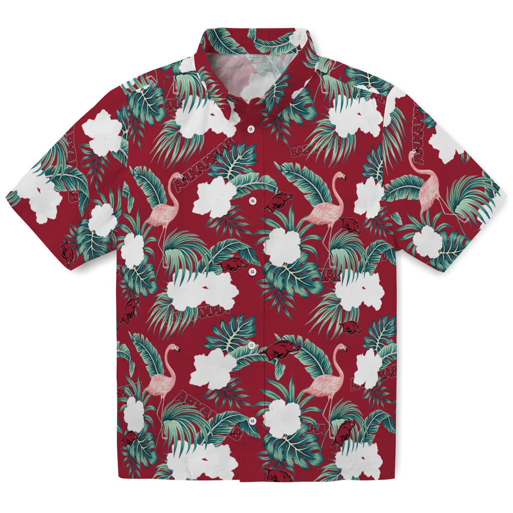 Arkansas Razorbacks Hawaiian Shirt - Flamingo and Hibiscus | Moonbestprint