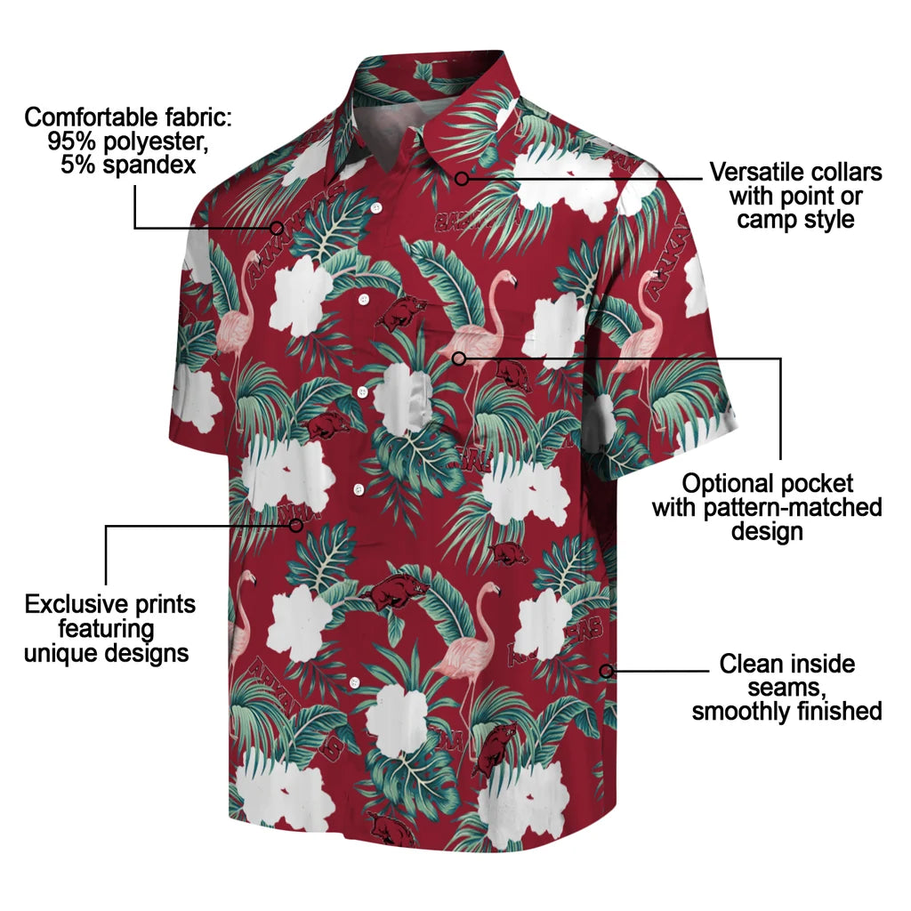 Arkansas Razorbacks Hawaiian Shirt - Flamingo and Hibiscus | Moonbestprint