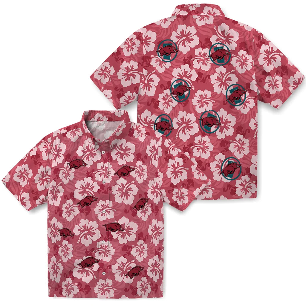 Arkansas Razorbacks Hawaiian Shirt - Hibiscus Cluster | Moonbestprint
