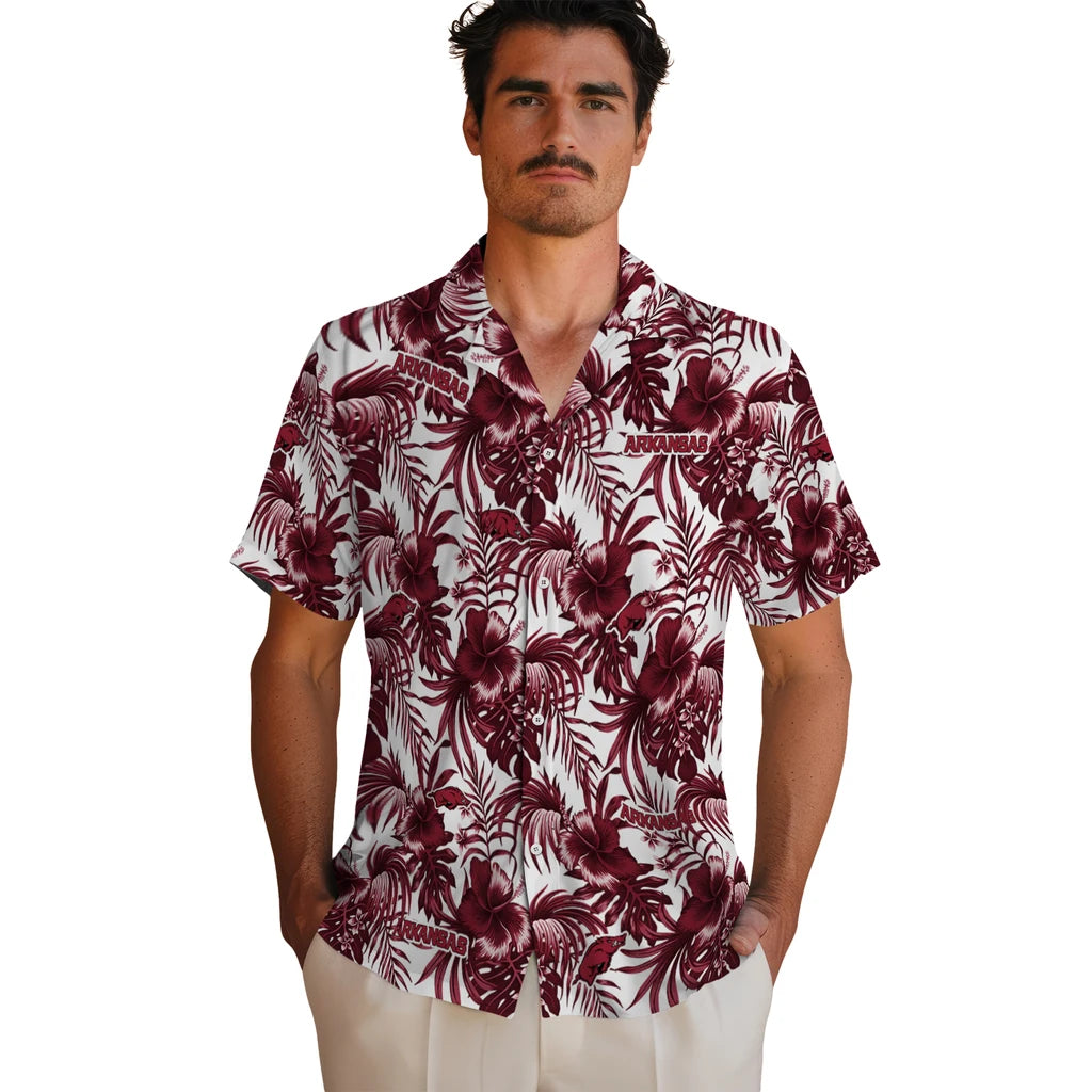 Arkansas Razorbacks Hawaiian Shirt - Hibiscus Exotic | Moonbestprint