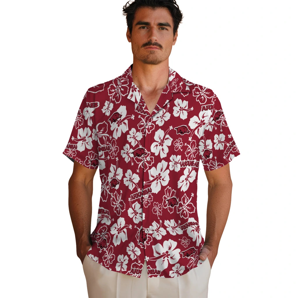 Arkansas Razorbacks Hawaiian Shirt - Hibiscus Flower Design | Moonbestprint