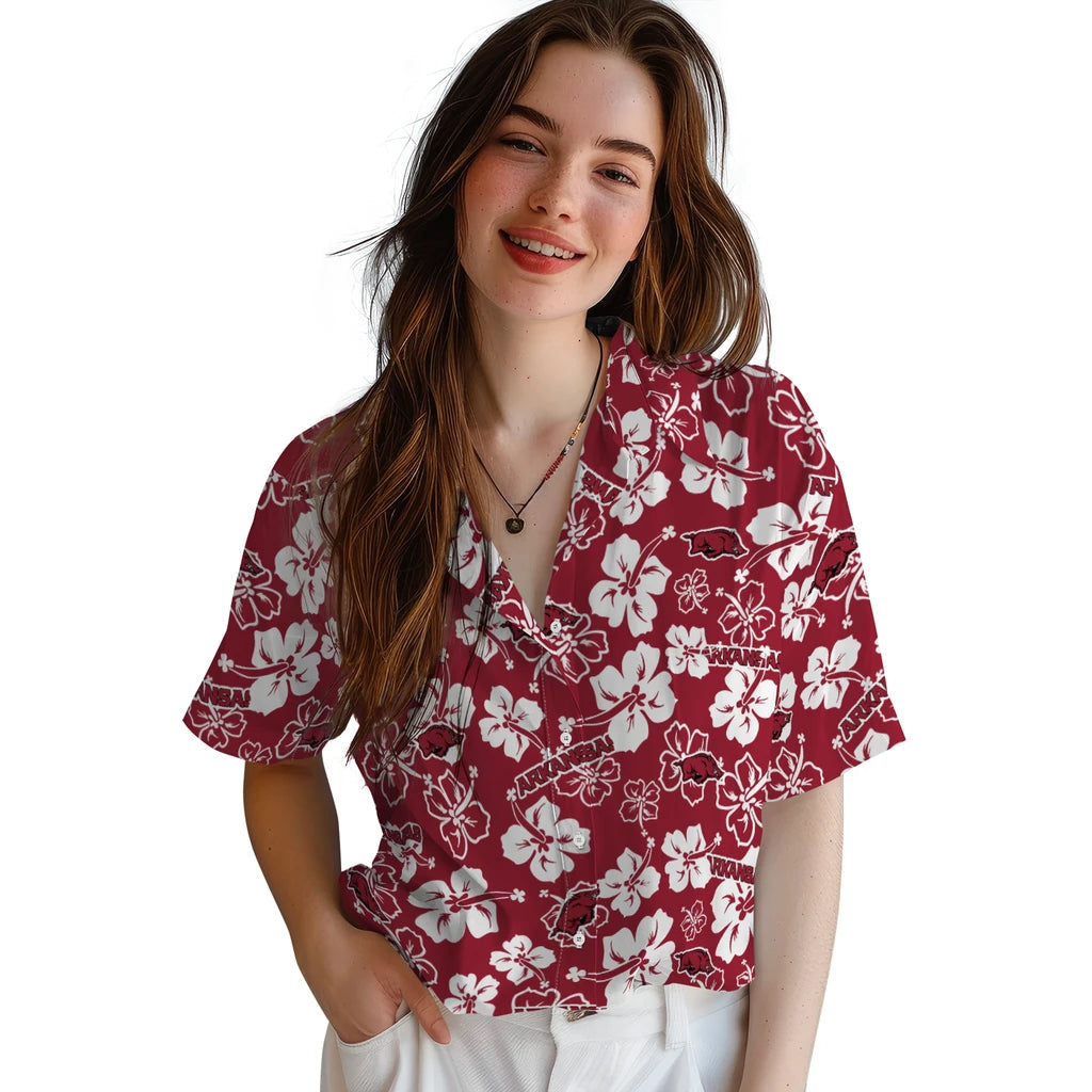 Arkansas Razorbacks Hawaiian Shirt - Hibiscus Flower Design | Moonbestprint