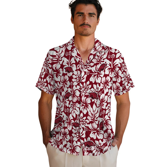 Arkansas Razorbacks Hawaiian Shirt - Hibiscus Motif | Moonbestprint