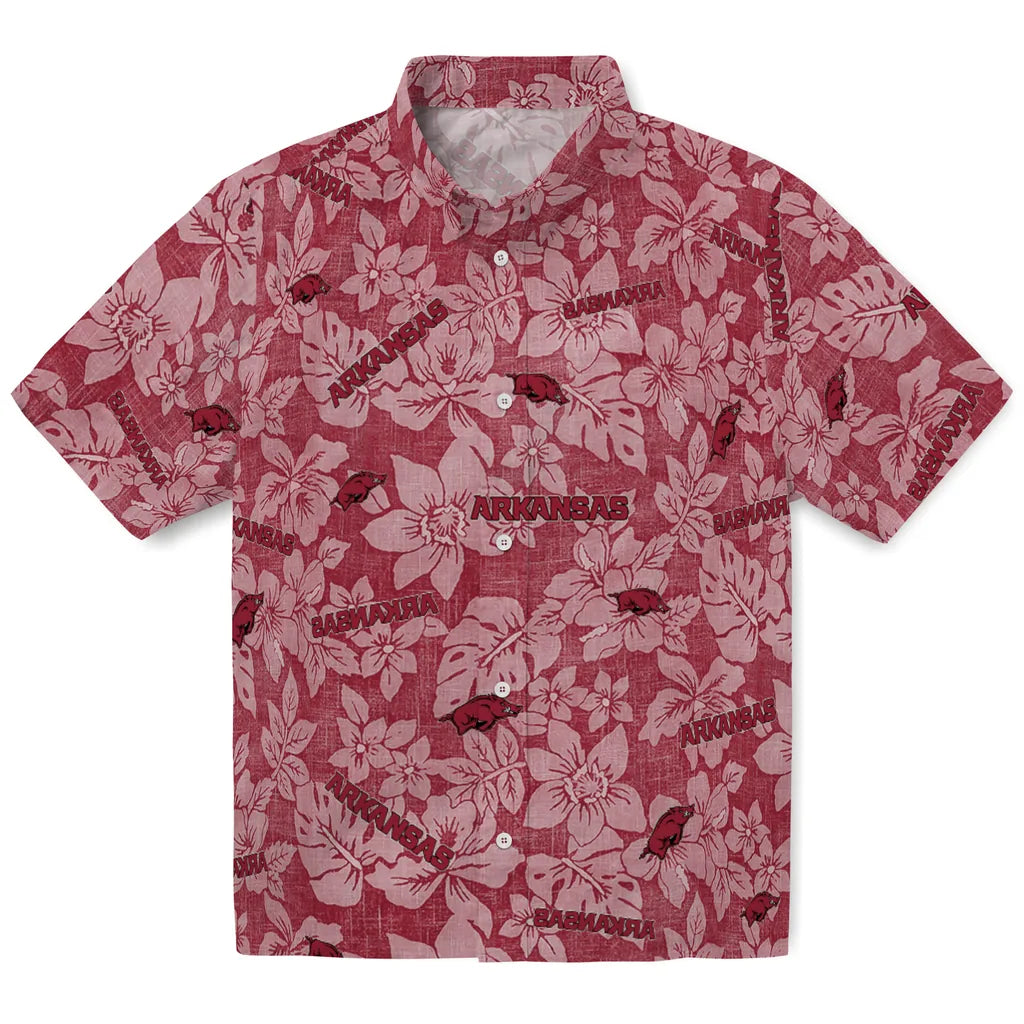 Arkansas Razorbacks Hawaiian Shirt - Hibiscus Oasis | Moonbestprint