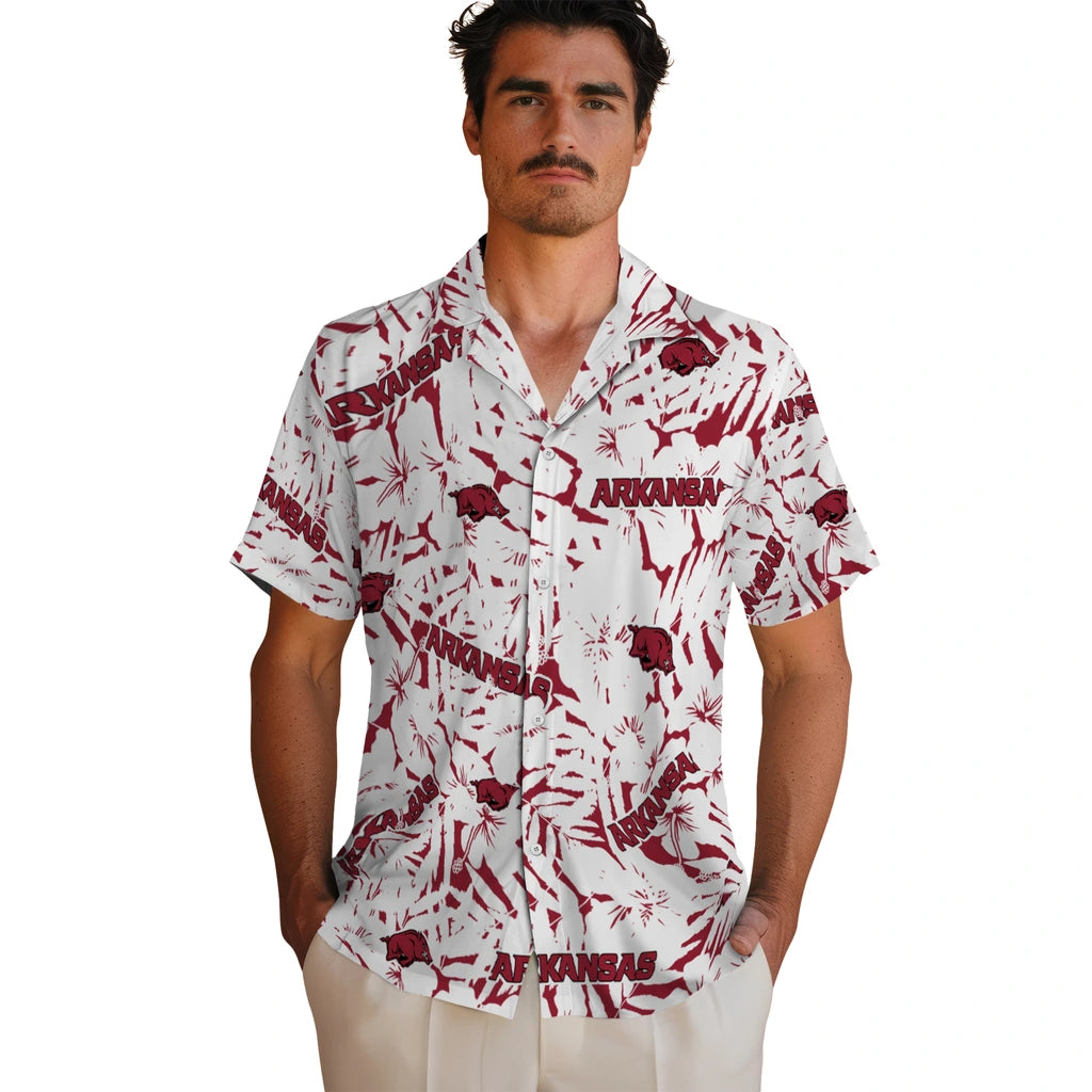 Arkansas Razorbacks Hawaiian Shirt - Hibiscus Overlay | Moonbestprint