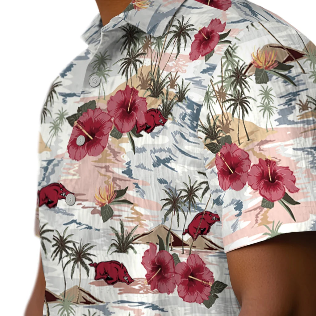Arkansas Razorbacks Hawaiian Shirt - Hibiscus Seaside | Moonbestprint