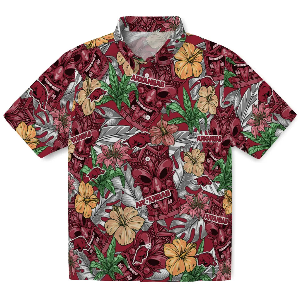 Arkansas Razorbacks Hawaiian Shirt - Hibiscus Tiki Jungle | Moonbestprint