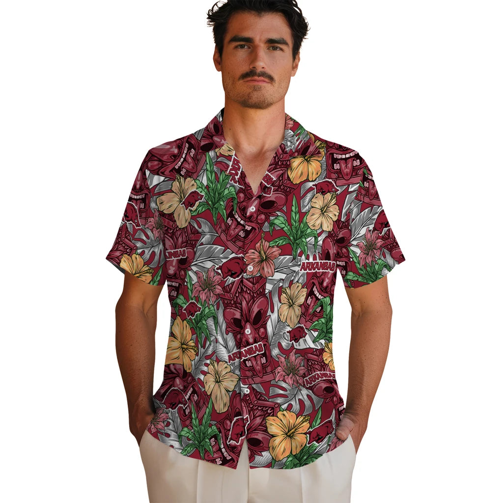 Arkansas Razorbacks Hawaiian Shirt - Hibiscus Tiki Jungle | Moonbestprint