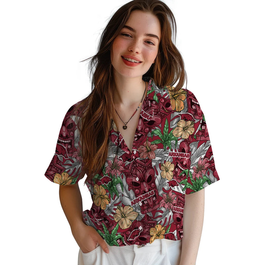 Arkansas Razorbacks Hawaiian Shirt - Hibiscus Tiki Jungle | Moonbestprint