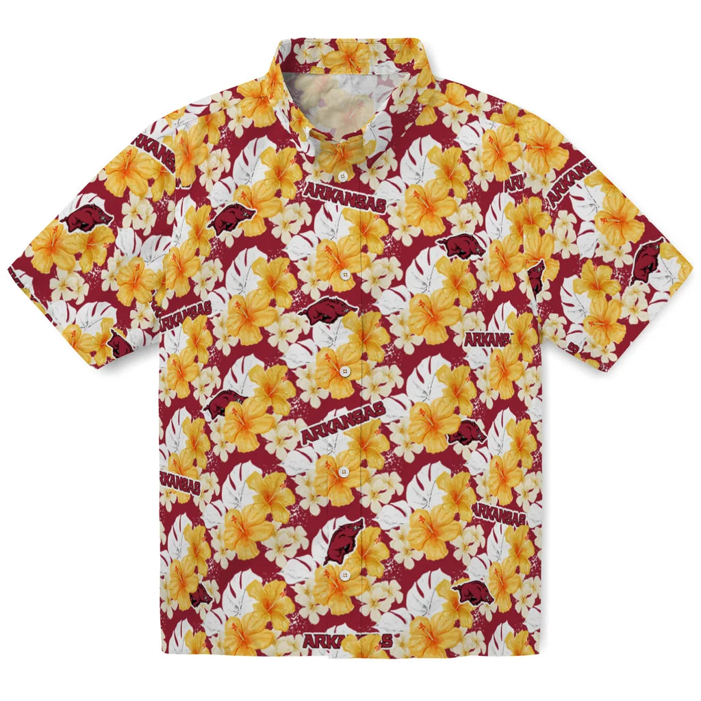 Arkansas Razorbacks Hawaiian Shirt - Hibiscus Tropics | Moonbestprint