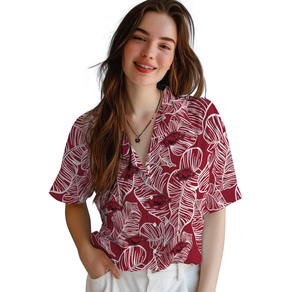 Arkansas Razorbacks Hawaiian Shirt - Leaf Outline | Moonbestprint