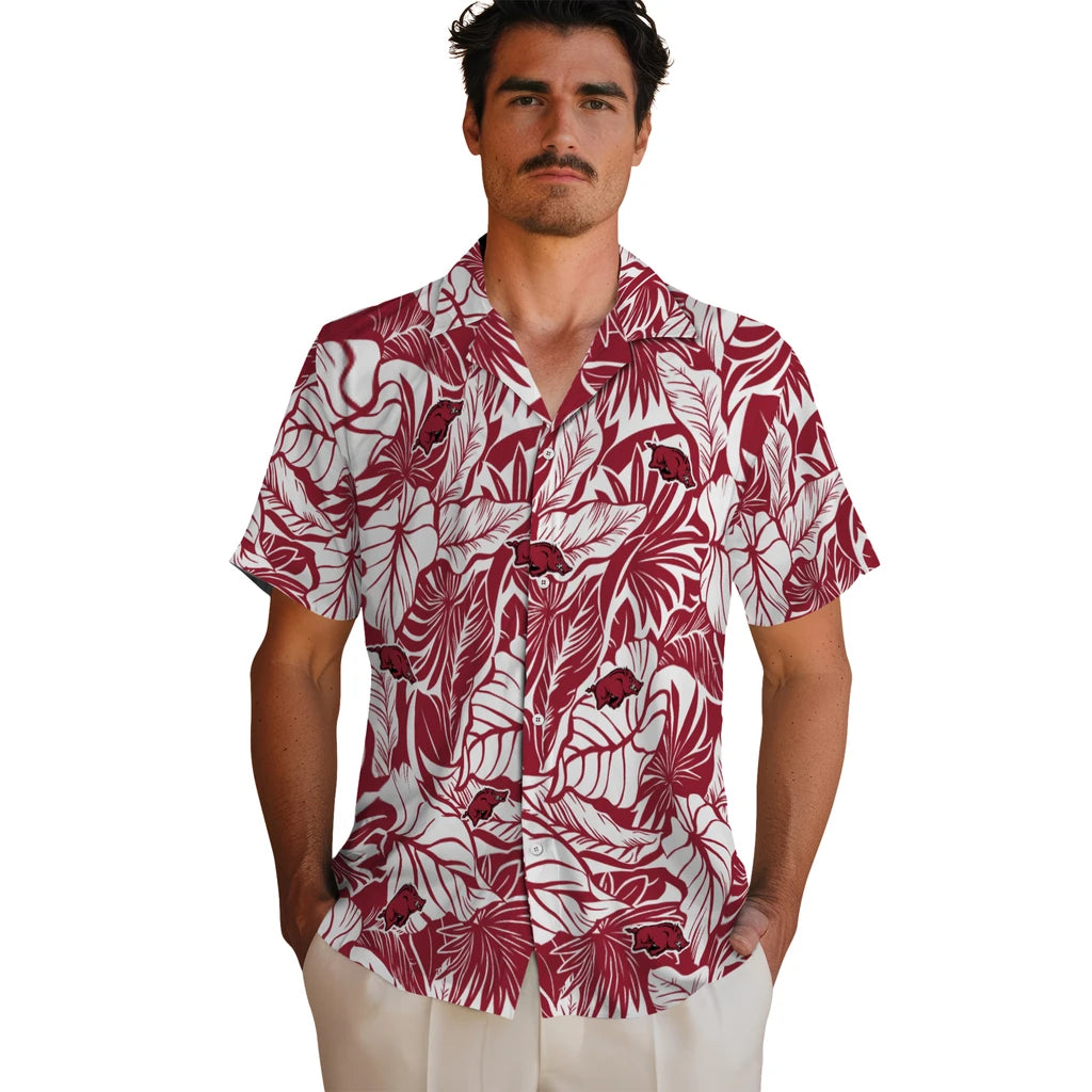 Arkansas Razorbacks Hawaiian Shirt - Monstera Layer | Moonbestprint