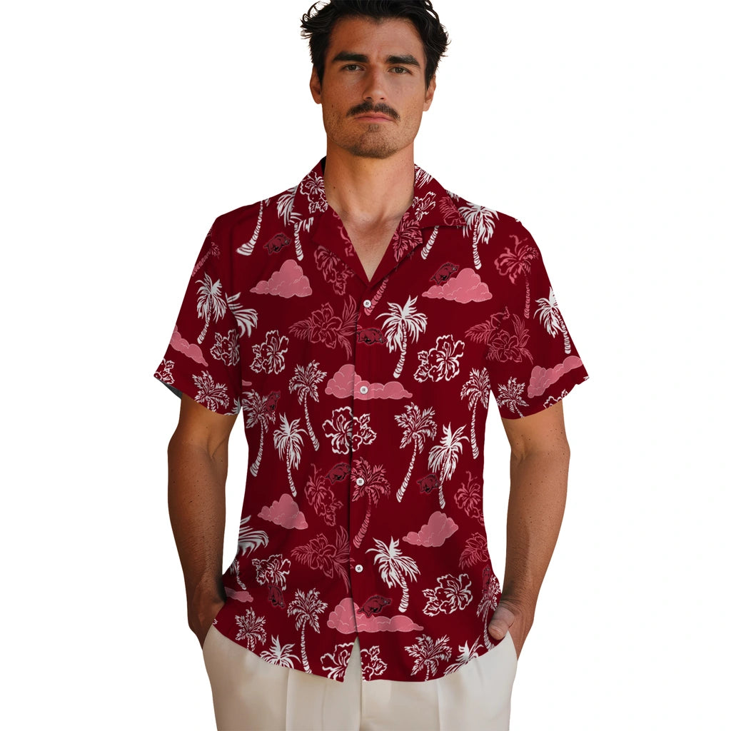 Arkansas Razorbacks Hawaiian Shirt - Palm And Clouds | Moonbestprint