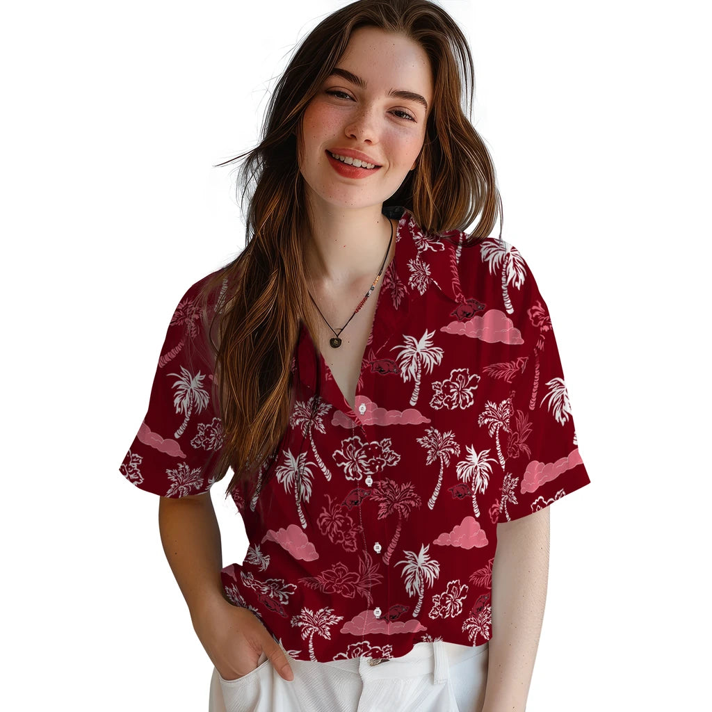 Arkansas Razorbacks Hawaiian Shirt - Palm And Clouds | Moonbestprint