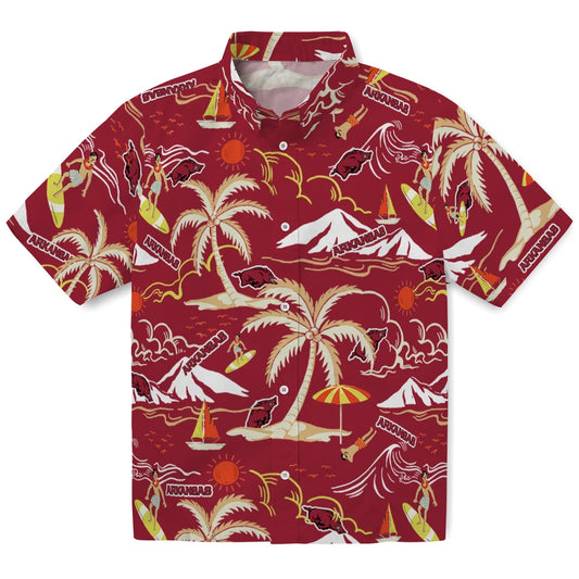 Arkansas Razorbacks Hawaiian Shirt - Palm Tree Island | Moonbestprint