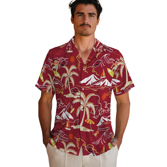 Arkansas Razorbacks Hawaiian Shirt - Palm Tree Island | Moonbestprint