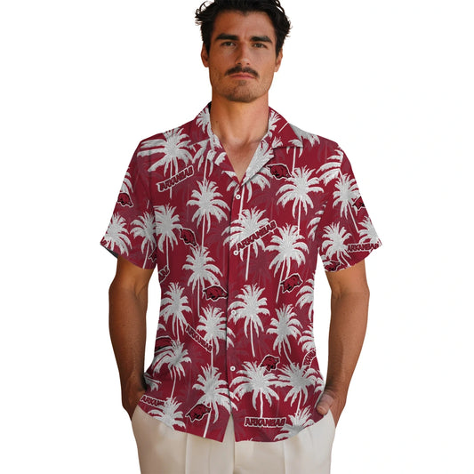 Arkansas Razorbacks Hawaiian Shirt - Palm Tree Motif | Moonbestprint