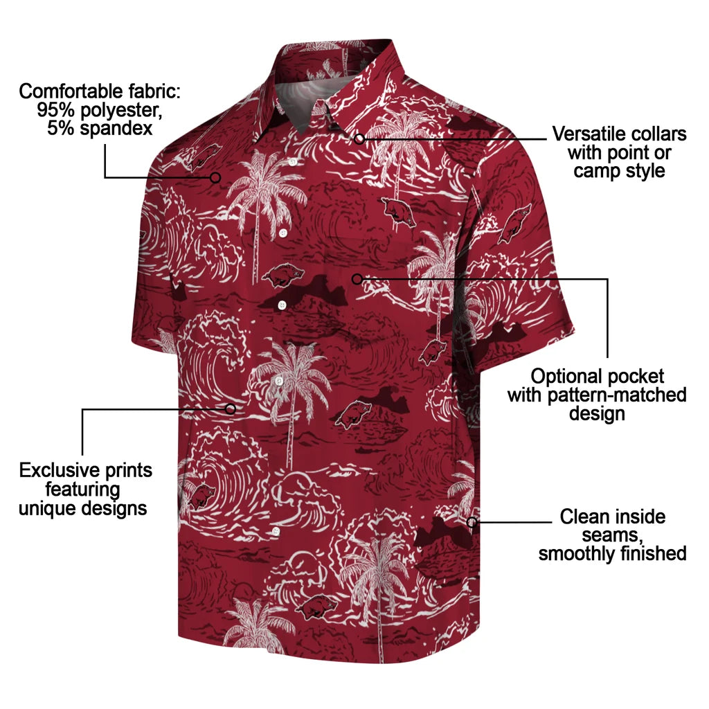 Arkansas Razorbacks Hawaiian Shirt - Wave Palm | Moonbestprint