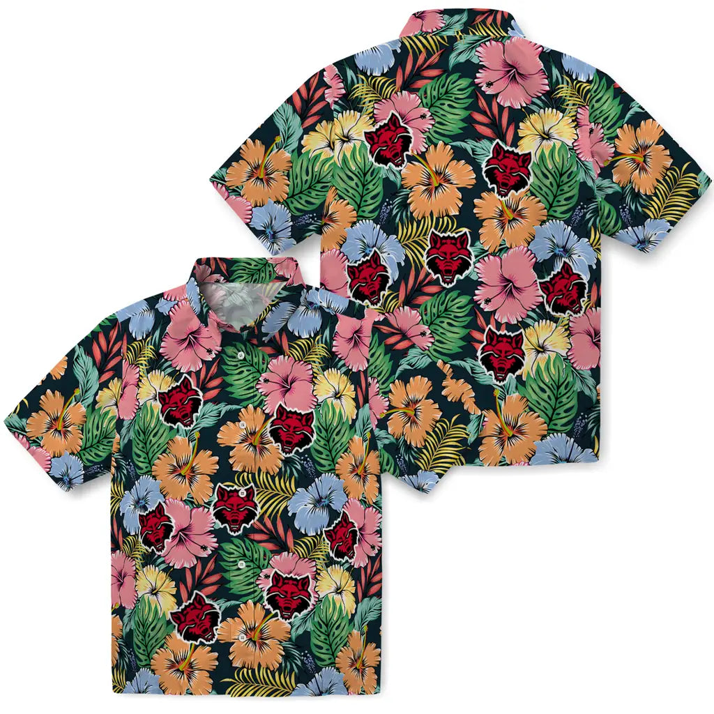 Arkansas State Red Wolves Hawaiian Shirt - Brilliant Hibiscus Garden | Moonbestprint