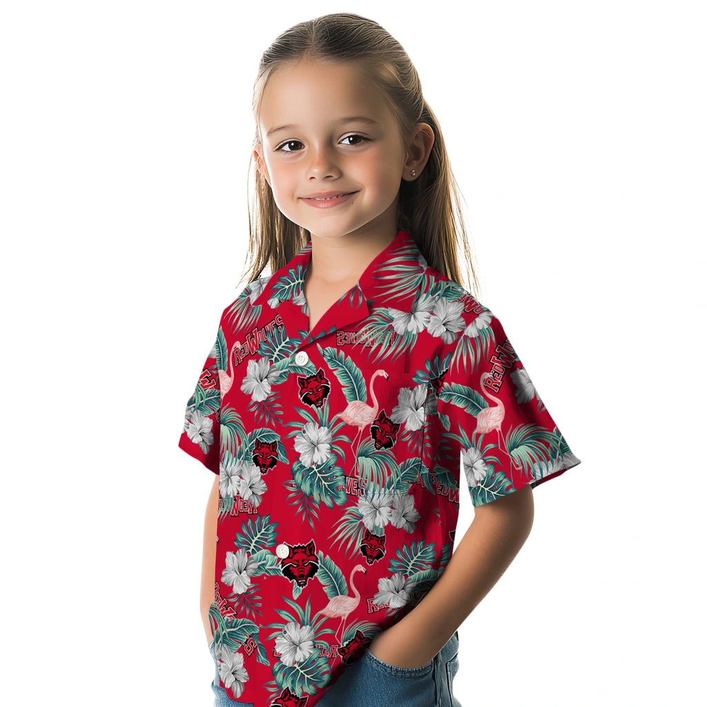 Arkansas State Red Wolves Hawaiian Shirt - Flamingo and Hibiscus | Moonbestprint