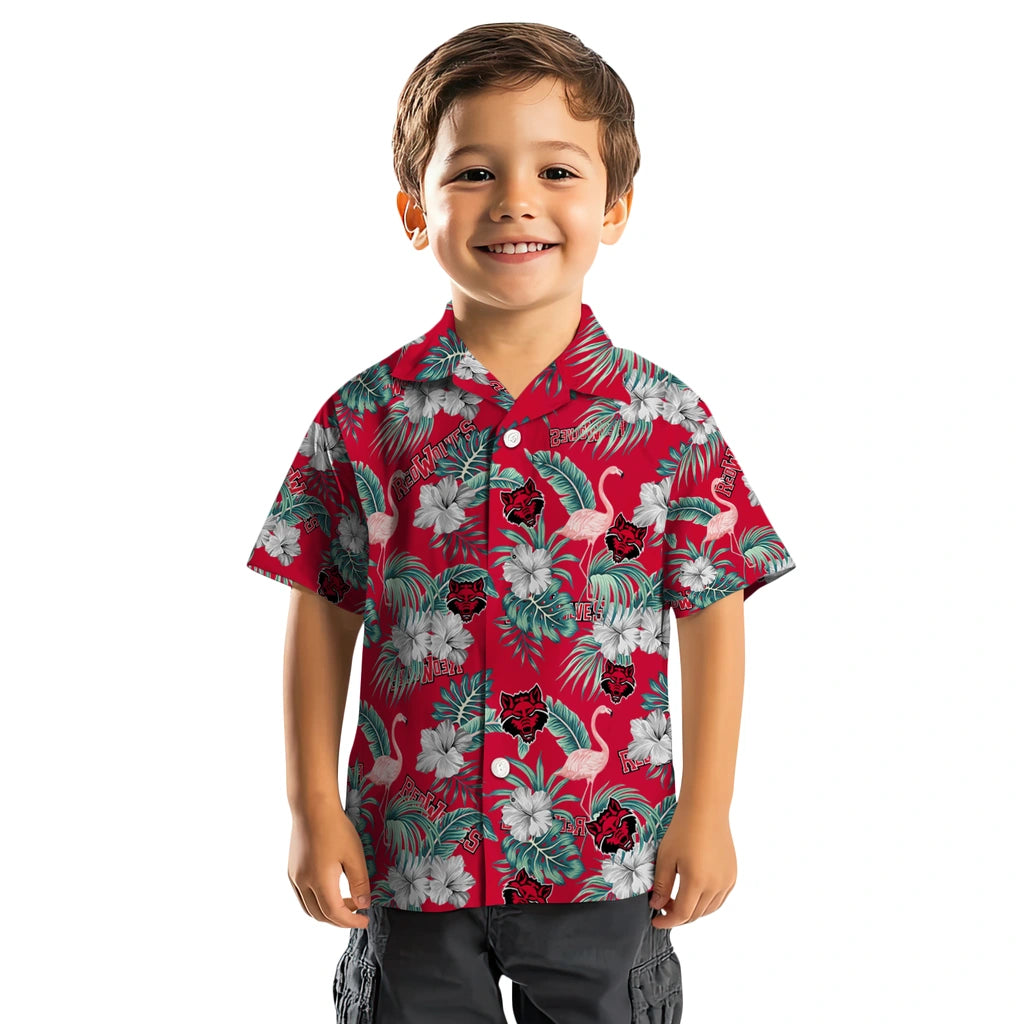 Arkansas State Red Wolves Hawaiian Shirt - Flamingo and Hibiscus | Moonbestprint