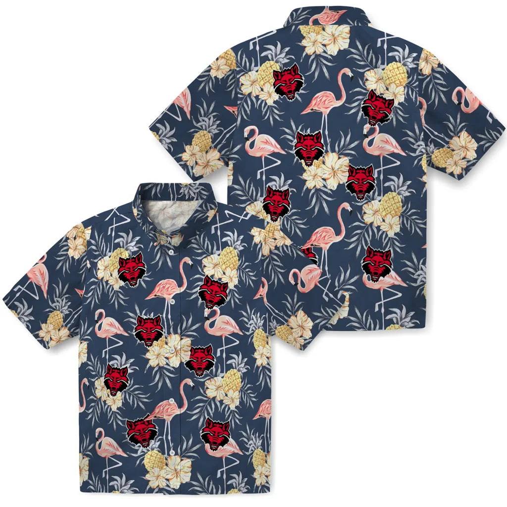 Arkansas State Red Wolves Hawaiian Shirt - Flamingo Hibiscus | Moonbestprint