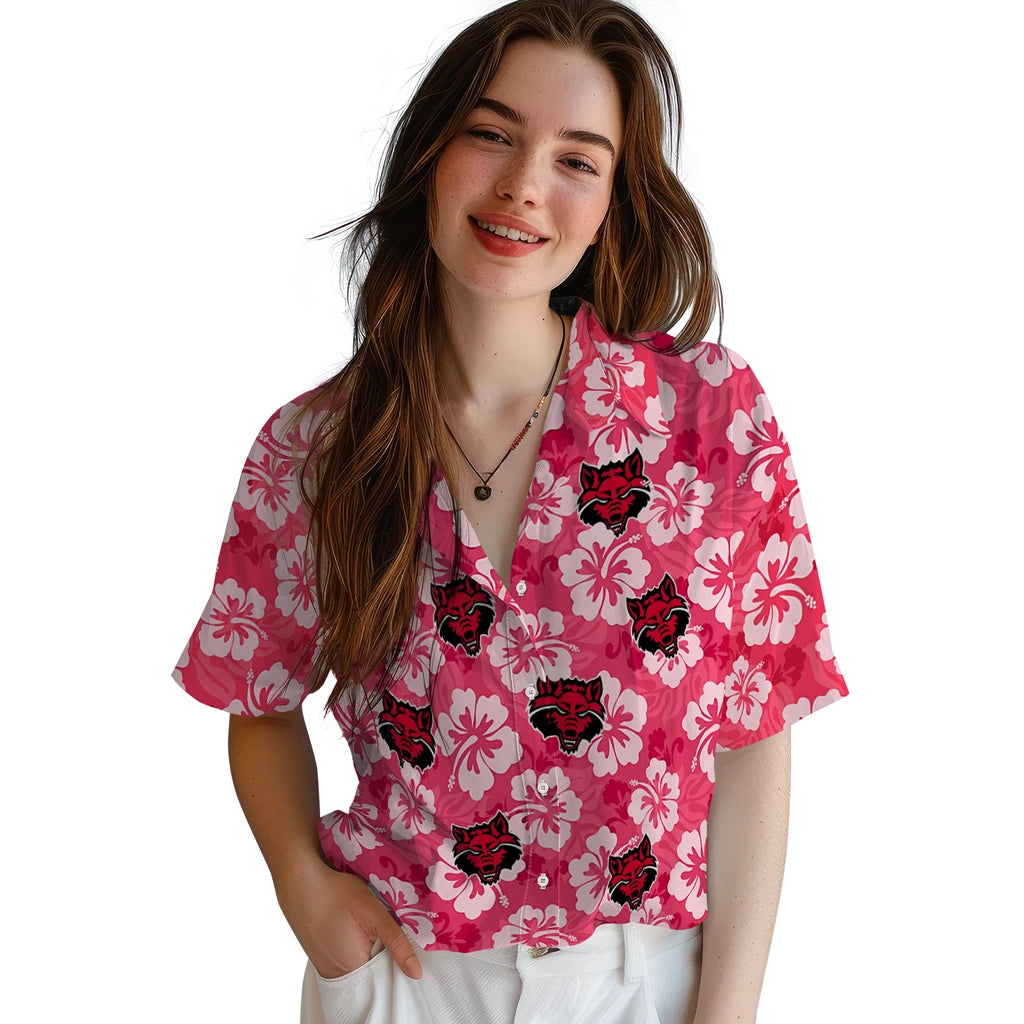 Arkansas State Red Wolves Hawaiian Shirt - Hibiscus Cluster | Moonbestprint