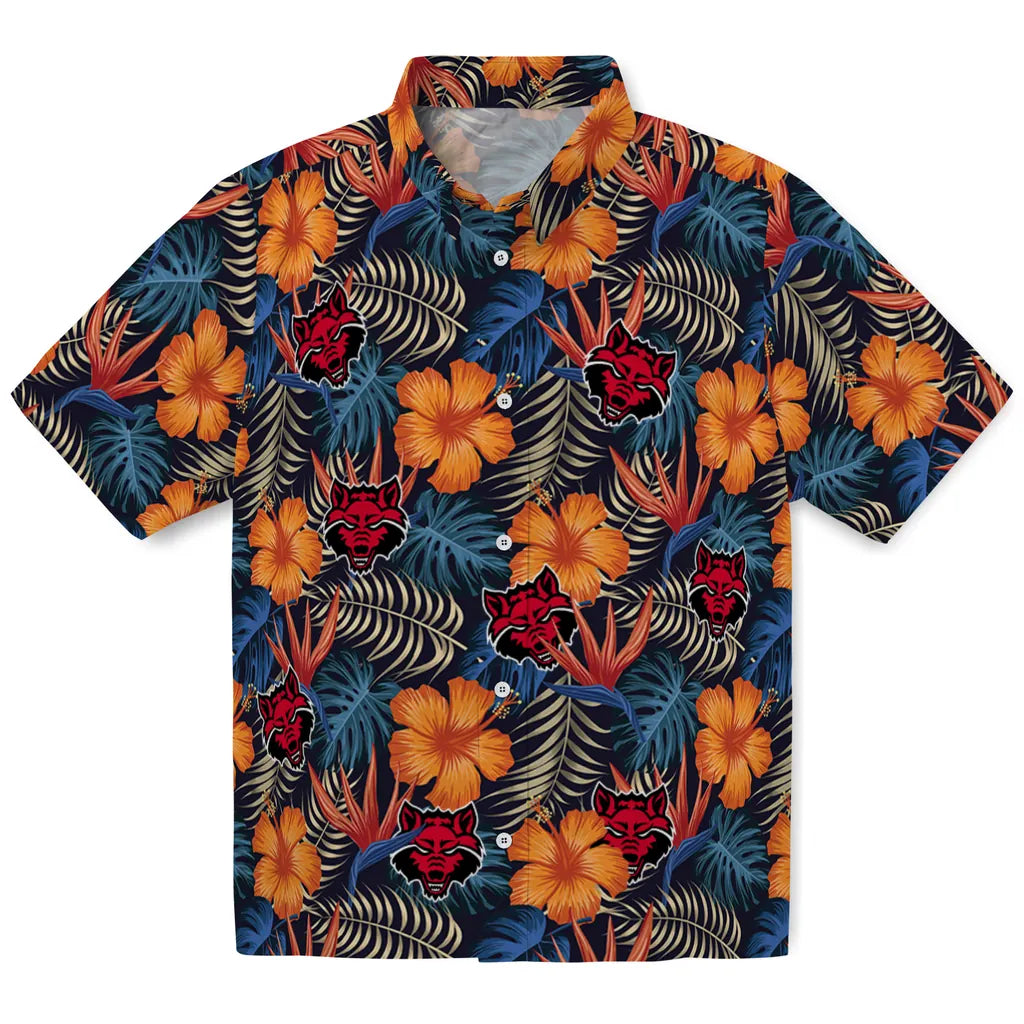 Arkansas State Red Wolves Hawaiian Shirt - Hibiscus Foliage | Moonbestprint