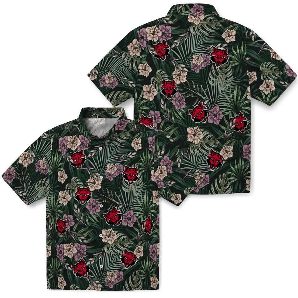 Arkansas State Red Wolves Hawaiian Shirt - Hibiscus Leaves Pattern | Moonbestprint