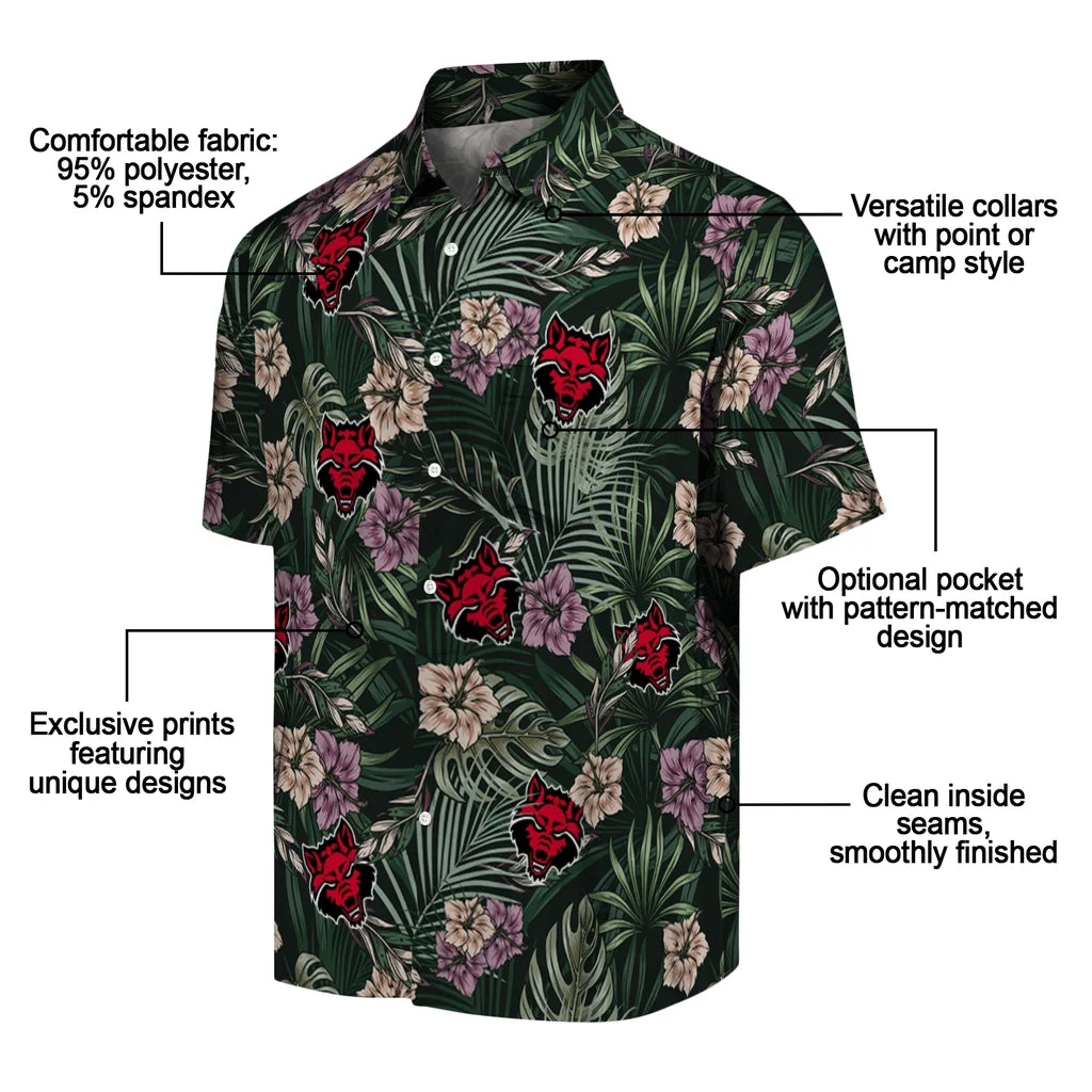 Arkansas State Red Wolves Hawaiian Shirt - Hibiscus Leaves Pattern | Moonbestprint