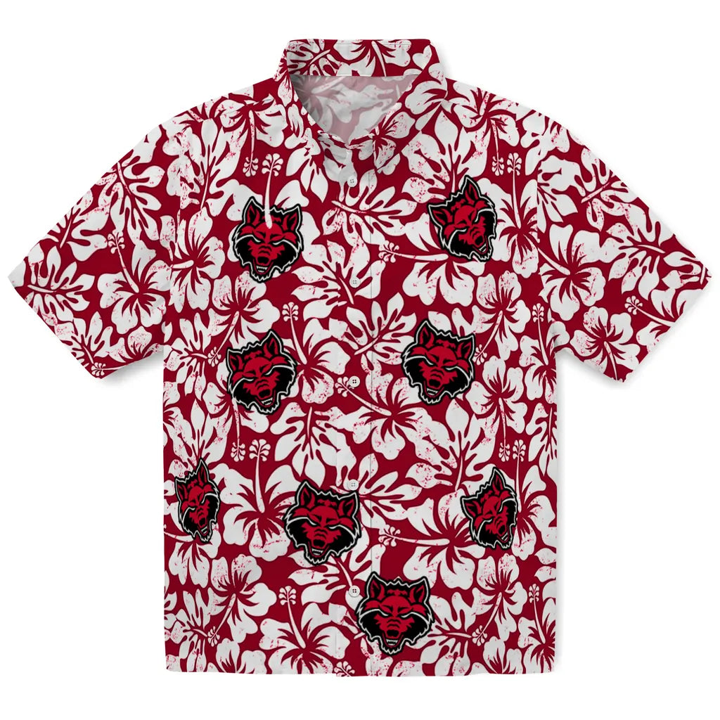 Arkansas State Red Wolves Hawaiian Shirt - Hibiscus Motif | Moonbestprint