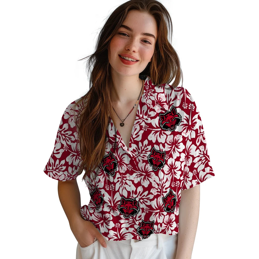 Arkansas State Red Wolves Hawaiian Shirt - Hibiscus Motif | Moonbestprint