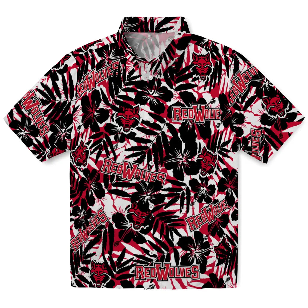 Arkansas State Red Wolves Hawaiian Shirt - Hibiscus Overlay | Moonbestprint