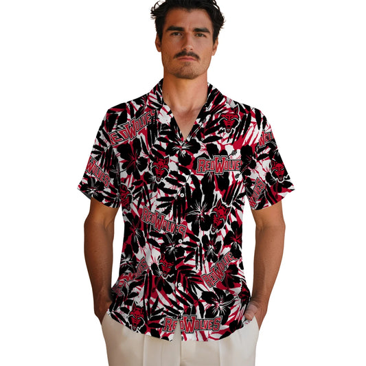 Arkansas State Red Wolves Hawaiian Shirt - Hibiscus Overlay | Moonbestprint