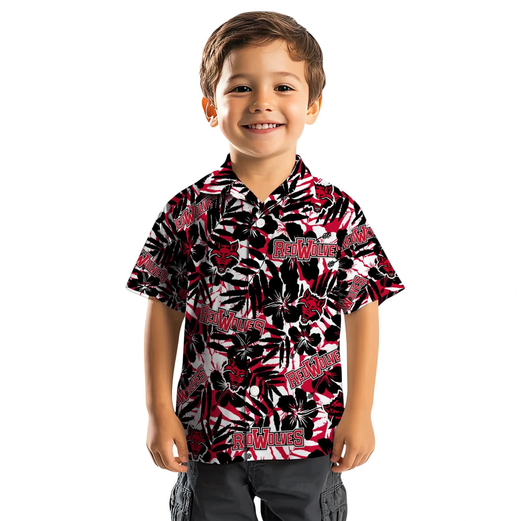 Arkansas State Red Wolves Hawaiian Shirt - Hibiscus Overlay | Moonbestprint