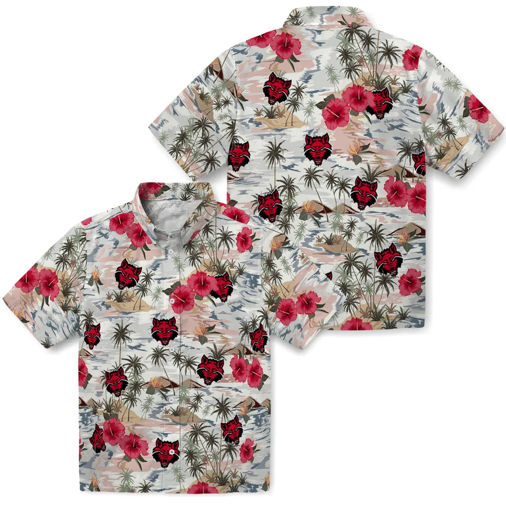 Arkansas State Red Wolves Hawaiian Shirt - Hibiscus Seaside | Moonbestprint