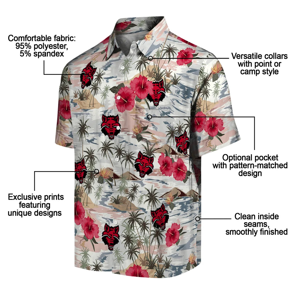 Arkansas State Red Wolves Hawaiian Shirt - Hibiscus Seaside | Moonbestprint