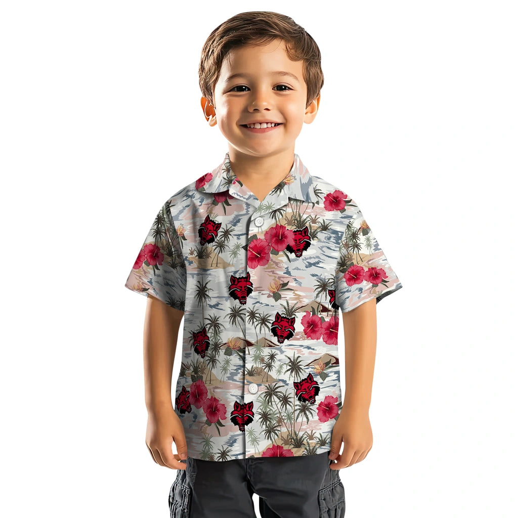 Arkansas State Red Wolves Hawaiian Shirt - Hibiscus Seaside | Moonbestprint