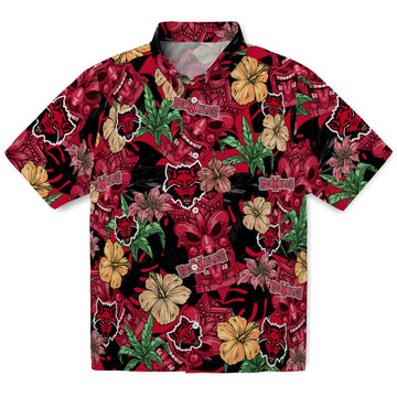 Arkansas State Red Wolves Hawaiian Shirt - Hibiscus Tiki Jungle | Moonbestprint