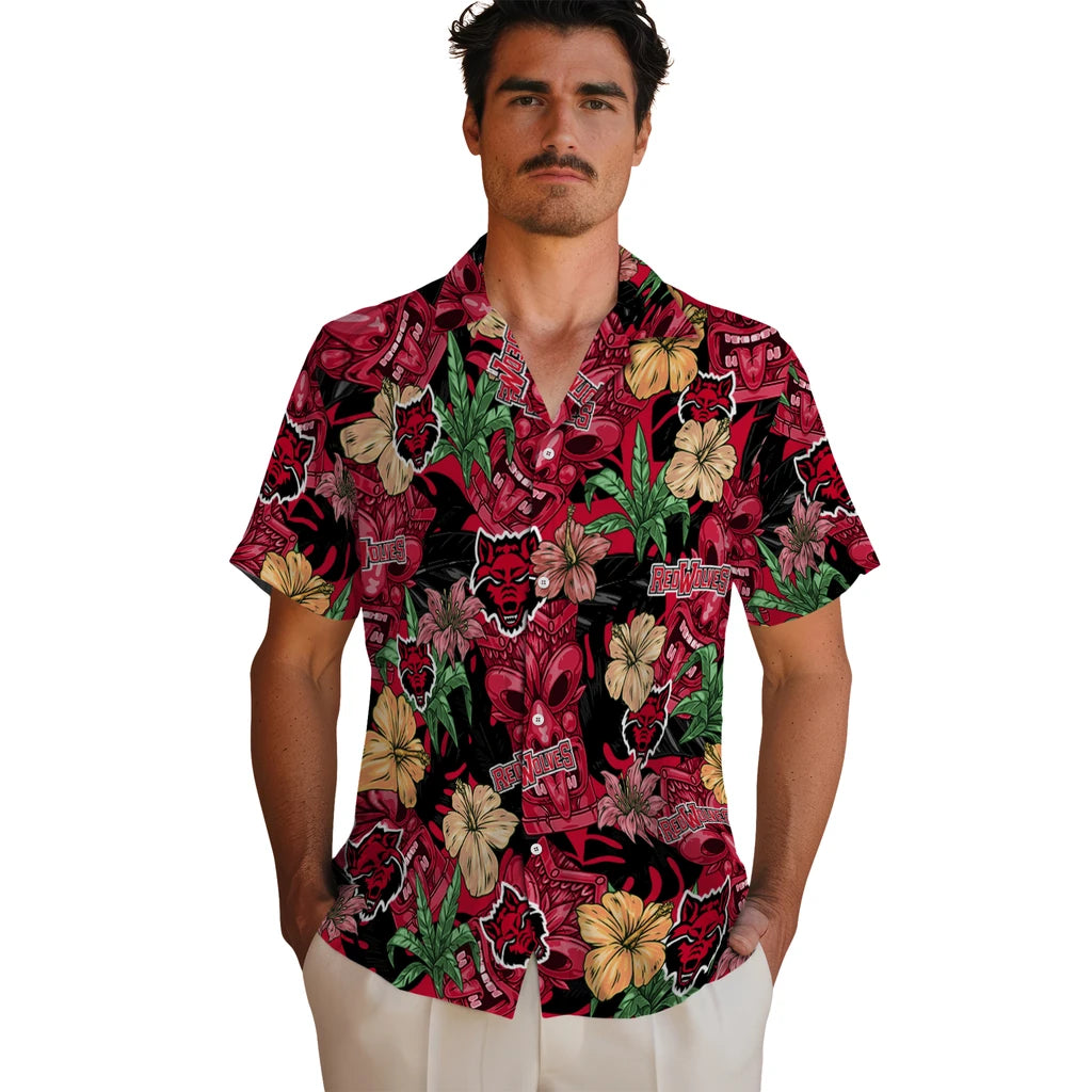 Arkansas State Red Wolves Hawaiian Shirt - Hibiscus Tiki Jungle | Moonbestprint