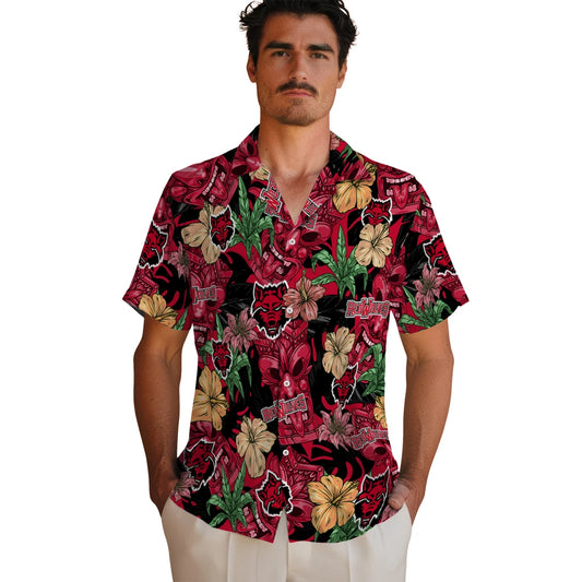 Arkansas State Red Wolves Hawaiian Shirt - Hibiscus Tiki Jungle | Moonbestprint
