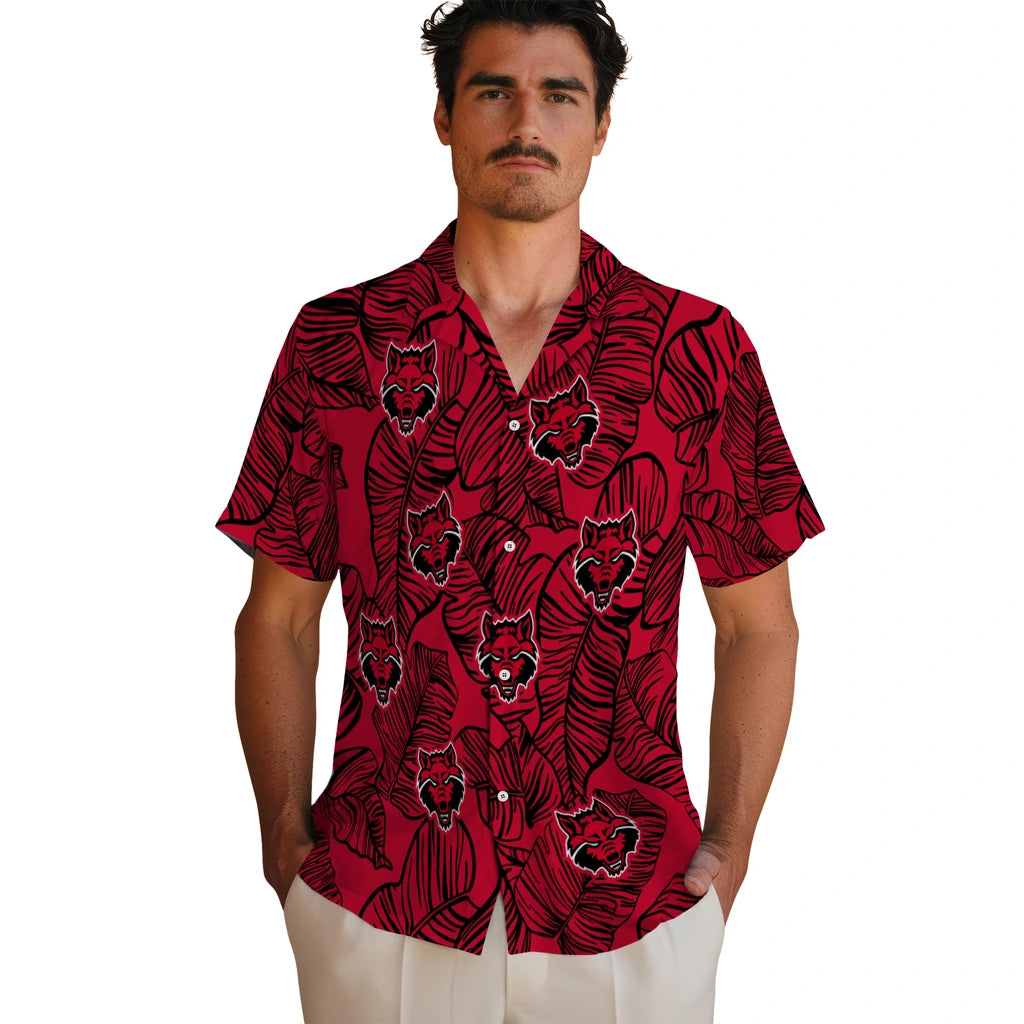 Arkansas State Red Wolves Hawaiian Shirt - Leaf Outline | Moonbestprint