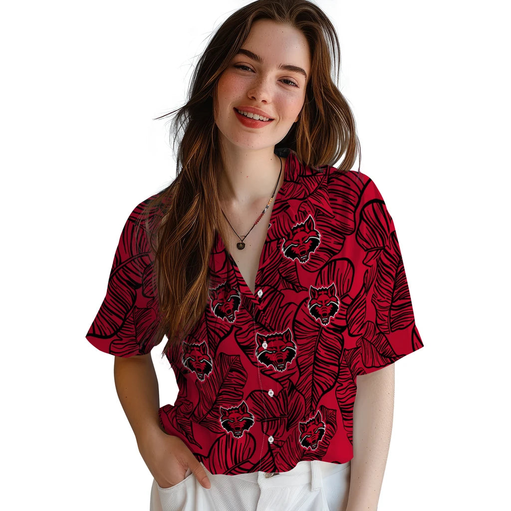 Arkansas State Red Wolves Hawaiian Shirt - Leaf Outline | Moonbestprint