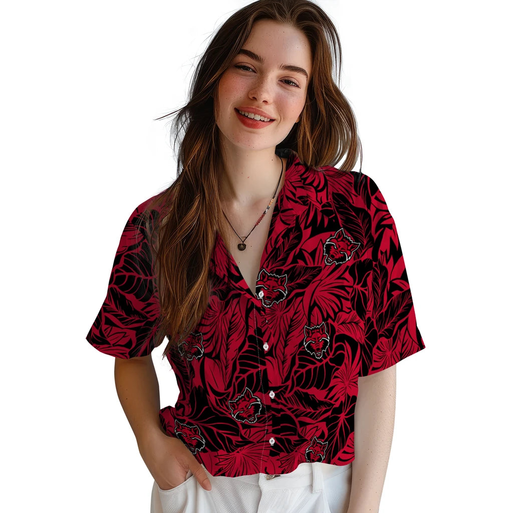 Arkansas State Red Wolves Hawaiian Shirt - Monstera Layer | Moonbestprint